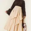 Gathered Hem Edge Skirt with Elastic Waistband Beige - immagine 2