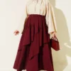 Gathered Hem Edge Skirt with Elastic Waistband Burgundy - immagine 2