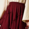 Gathered Hem Edge Skirt with Elastic Waistband Burgundy - immagine 4
