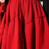 Gathered Hem Edge Skirt with Elastic Waistband Red - Imagen 4