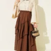 Gathered Hem Edge Skirt with Elastic Waistband Brown - Imagen 2