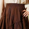 Gathered Hem Edge Skirt with Elastic Waistband Brown - Imagen 4