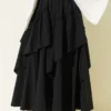 Gathered Hem Edge Skirt with Elastic Waistband Black
