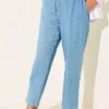 High-Waisted Fitted Ankle-Length Denim Pants Sky Blue