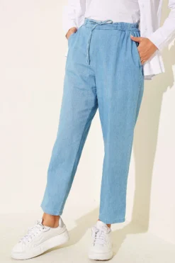 High-Waisted Fitted Ankle-Length Denim Pants Sky Blue
