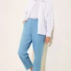 High-Waisted Fitted Ankle-Length Denim Pants Sky Blue – Image 2