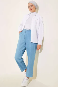 Alternative Ansicht von High-Waisted Fitted Ankle-Length Denim Pants Sky Blue