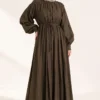 Belted Vertical Pleated Dress Brown