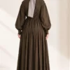Belted Vertical Pleated Dress Brown – Image 4