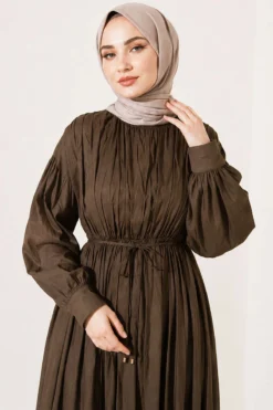 Alternative view of Belted Vertical Pleated Dress Khaki