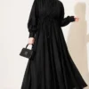 Belted Vertical Pleated Dress Black