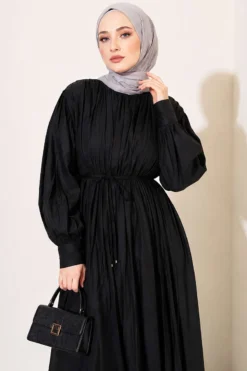 Alternative view of Belted Vertical Pleated Dress Black