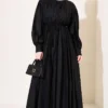 Belted Vertical Pleated Dress Black - Afbeelding 3