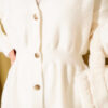 Button-Up Fuzzy Knit Cardigan with Elastic Waistband Ecru - Image 4