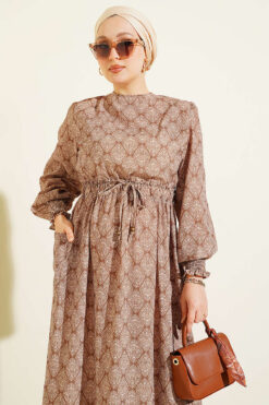 Alternative view of Ethnic Pattern Dress with Elastic Waistband Camel