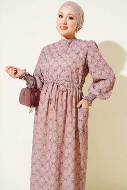 Alternative view of Ethnic Pattern Dress with Elastic Waistband Rose Dust