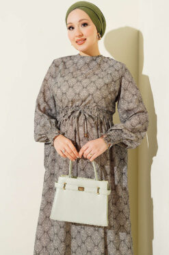 Alternative view of Ethnic Pattern Dress with Elastic Waistband Khaki