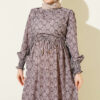 Ethnic Pattern Dress with Elastic Waistband Mink - الصورة 2