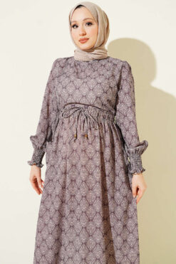 Alternative view of Ethnic Pattern Dress with Elastic Waistband Mink
