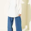 High-Waisted Elastic Waist Wide Leg Denim Trousers Denim - immagine 3