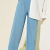 High-Waisted Elastic Waist Wide Leg Denim Trousers Denim Blue