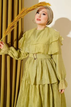 Alternatieve weergave van Belted Ruffled Dress with Elastic Waistband Greenery