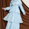 Belted Ruffled Dress with Elastic Waistband Blue