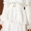 Belted Ruffled Dress with Elastic Waistband Ecru - Afbeelding 4