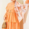 Belted Ruffled Dress with Elastic Waistband Orange - Imagen 2