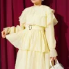 Belted Ruffled Dress with Elastic Waistband Yellow - Imagen 2
