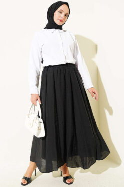 Alternative view of High-Waisted Flared Skirt with Hem Edge Black