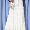 Elastic Waistband Belted Chiffon Skirt Ecru