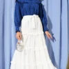 Elastic Waistband Belted Chiffon Skirt Ecru - immagine 2