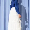 Elastic Waistband Belted Chiffon Skirt Ecru - immagine 3