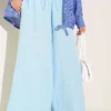 Elastic Waist Muslin Loose Pants Blue