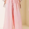 Elastic Waist Muslin Loose Pants Pink