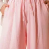Elastic Waist Muslin Loose Pants Pink – Bild 4