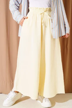 Elastic Waist Muslin Loose Pants Yellow
