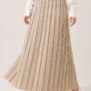Pleated Detail Skirt with Elasticated Waistband Beige