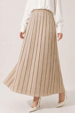 Pleated Detail Skirt with Elasticated Waistband Beige