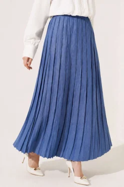 Pleated Detail Skirt with Elasticated Waistband Indigo