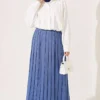 ⁦Pleated Detail Skirt with Elasticated Waistband Indigo⁩ - الصورة ⁦3⁩