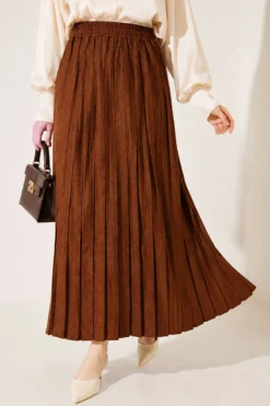 Alternatieve weergave van Pleated Detail Skirt with Elasticated Waistband Brown