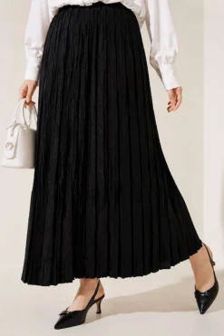 Alternatieve weergave van Pleated Detail Skirt with Elasticated Waistband Black