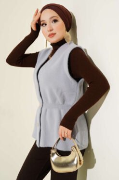 Belted Ribbed Knit Vest Grey