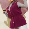 Belted Ribbed Knit Vest Plum