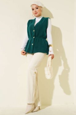 Alternative view of Belted Ribbed Knit Vest Emerald