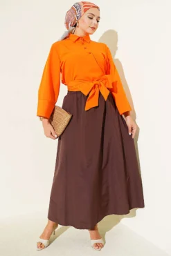 Alternative view of Elastic Waist Terikoton Skirt Chestnut