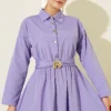 Belted Half Gold Button Dress Lilac - immagine 2