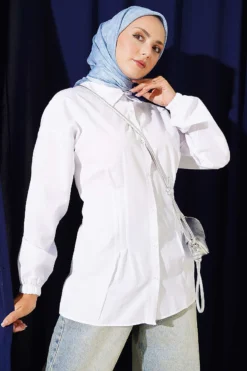 Shirt with Belt and Wrist Elastic White